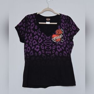 Harley-Davidson Women's Black and Purple Short Sleeve Tee size 2XL
